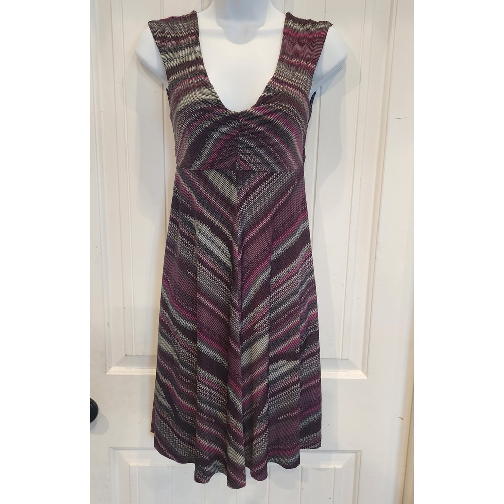 Purple Chevron Zigzag V-Neck Sleeveless Empire Waist A-Line Knit Dress